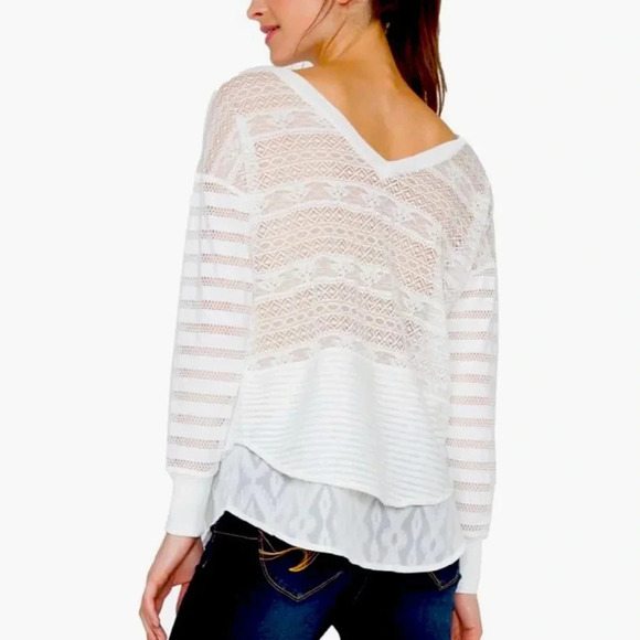 DESIGUAL Women’s Malta Lace Panel Long Sleeve Top White and Metallic size XS - Picture 2 of 7